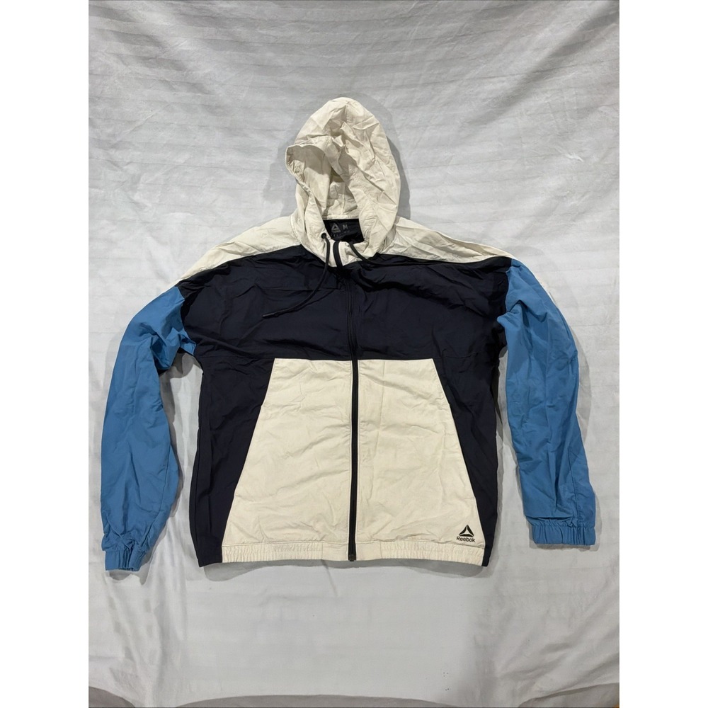 Reebok MYT Woven Full Zip Hooded Windbreaker Jacket Sz M Colorblock Y2K Street